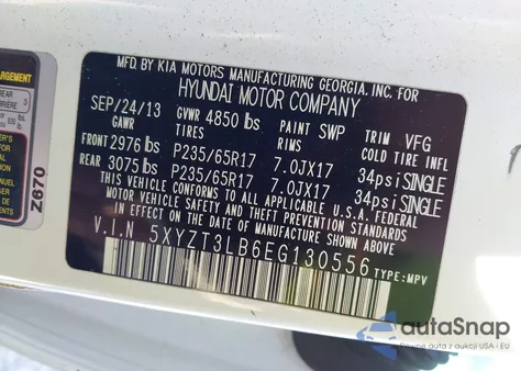 2014 Hyundai Santa Fe Sport 2.4L z USA, uszkodzony, nr VIN 5XYZT3LB6EG130556